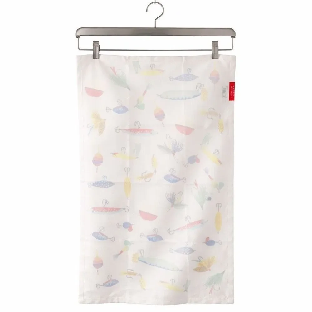 Stonewall Kitchen Fishing Lures Tea Towel NWT Cotton Lodge Cabin Kitchen Decor